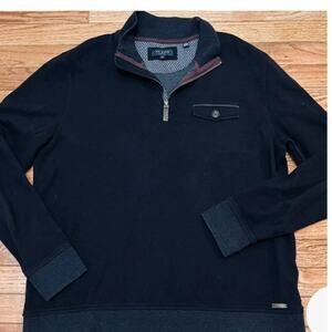 Ted Baker Navy Mens Quarter-Zip Mock Neck Sweater Black Newbevy Career Luxury XL